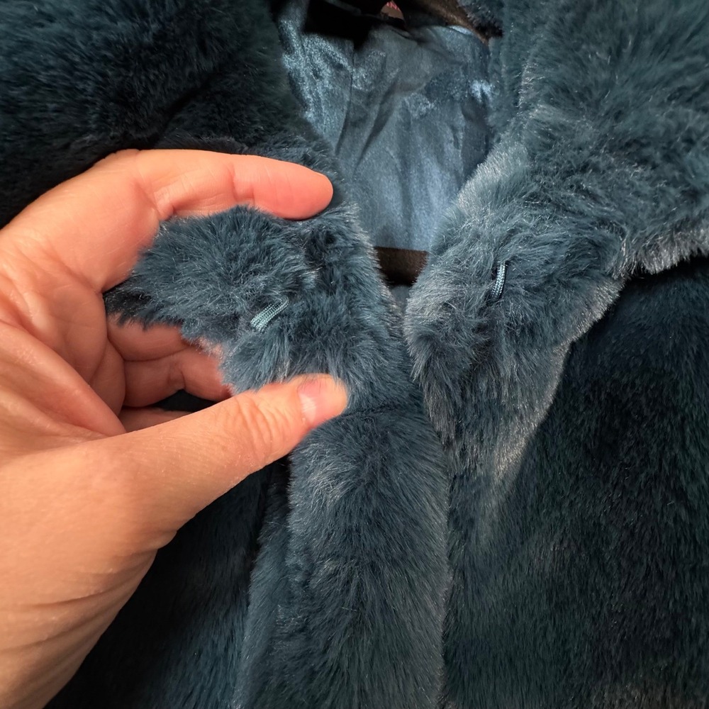 Christian Siriano Faux Fur Coat Teal Blue S Whimsigoth Coquette Glam Formal - Picture 7 of 15